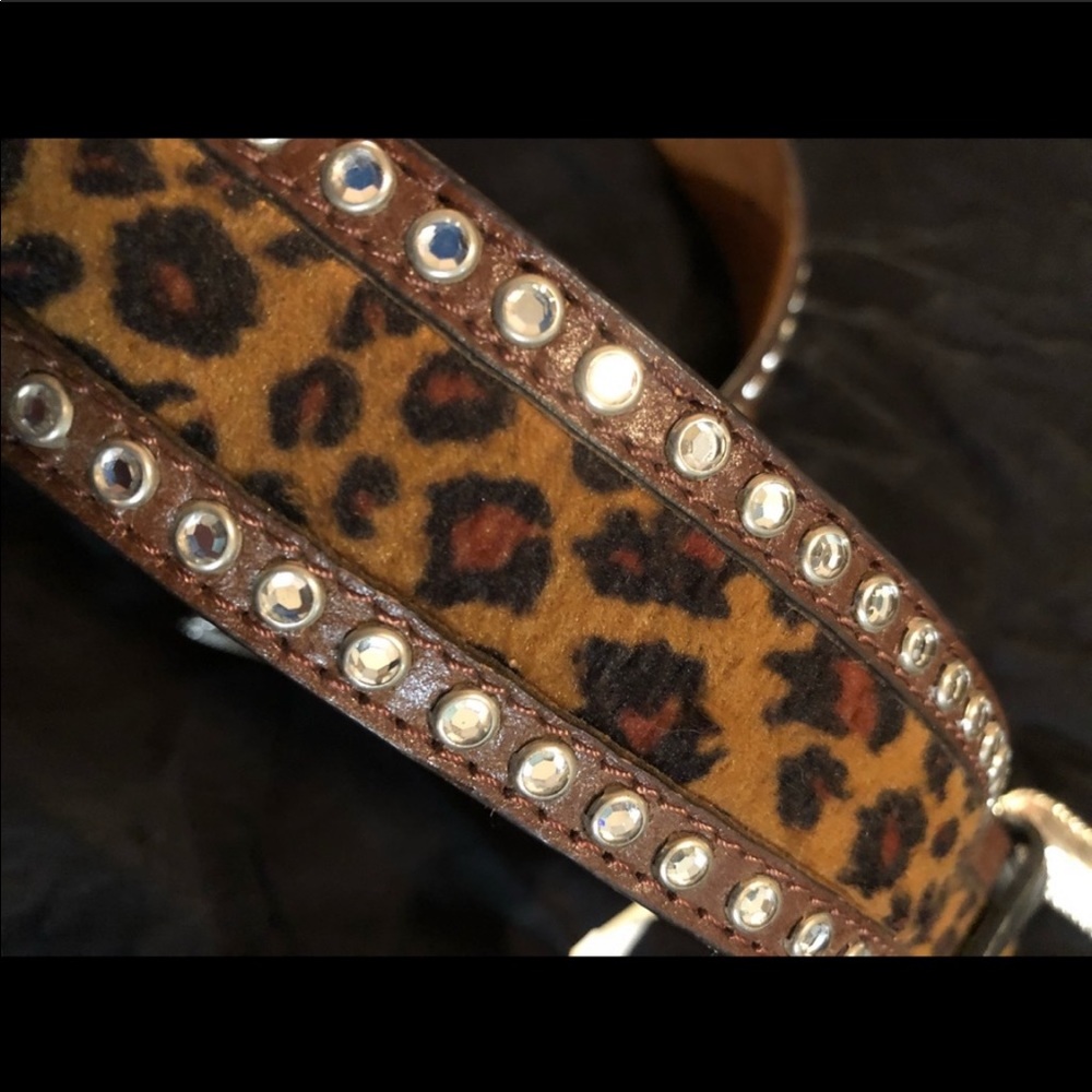 3D belt Co cheetah bling printed leather belt